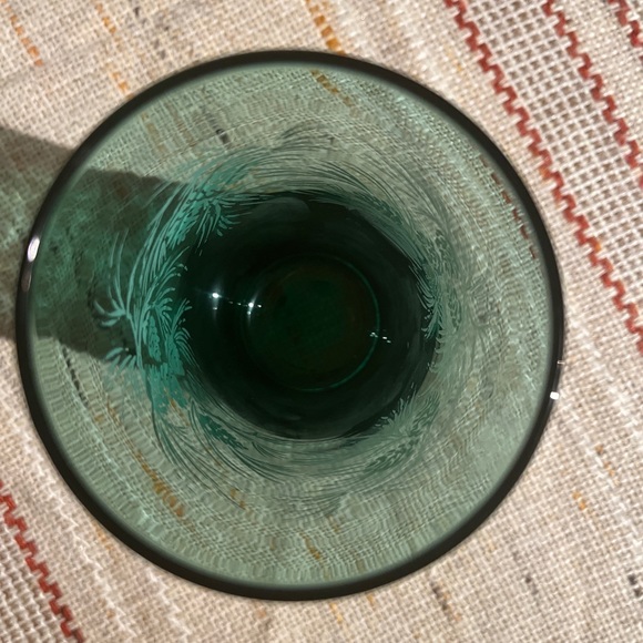 1950s vintage Anchor Hocking forest green glasses w white fir decal - Picture 3 of 4